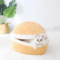 cat bed house hamburger bed disassemblability windproof pet puppy nest shell hiding burger bun for winter