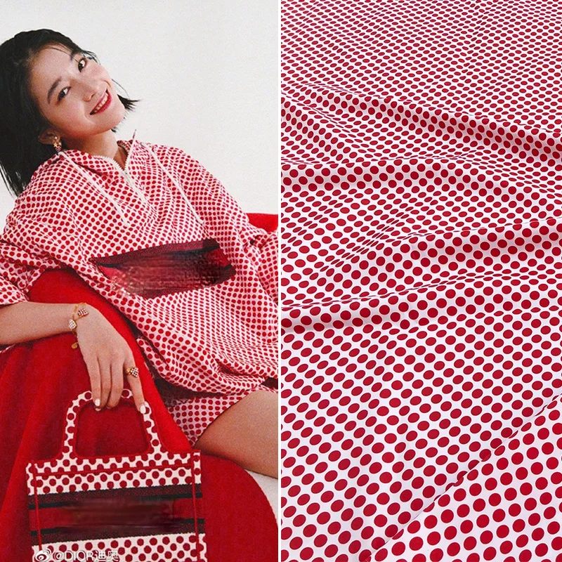 

Дизайнерская ткань 145 см * 100 см, европейская брендовая новая милая розовая ветровка в горошек, ткань для шитья с ручным принтом