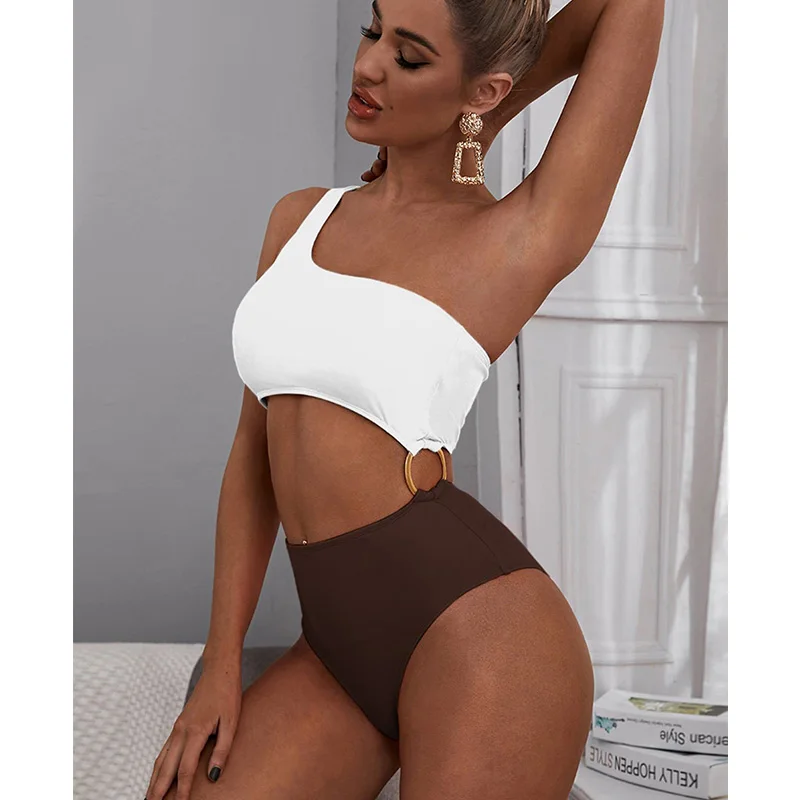 

Micendy Patchwork Swimsuit Women Swimwear One Shoulder Bathing Suit Beach Sexy Hollow Out Monokini 2022 One Piece Suits Bodysuit