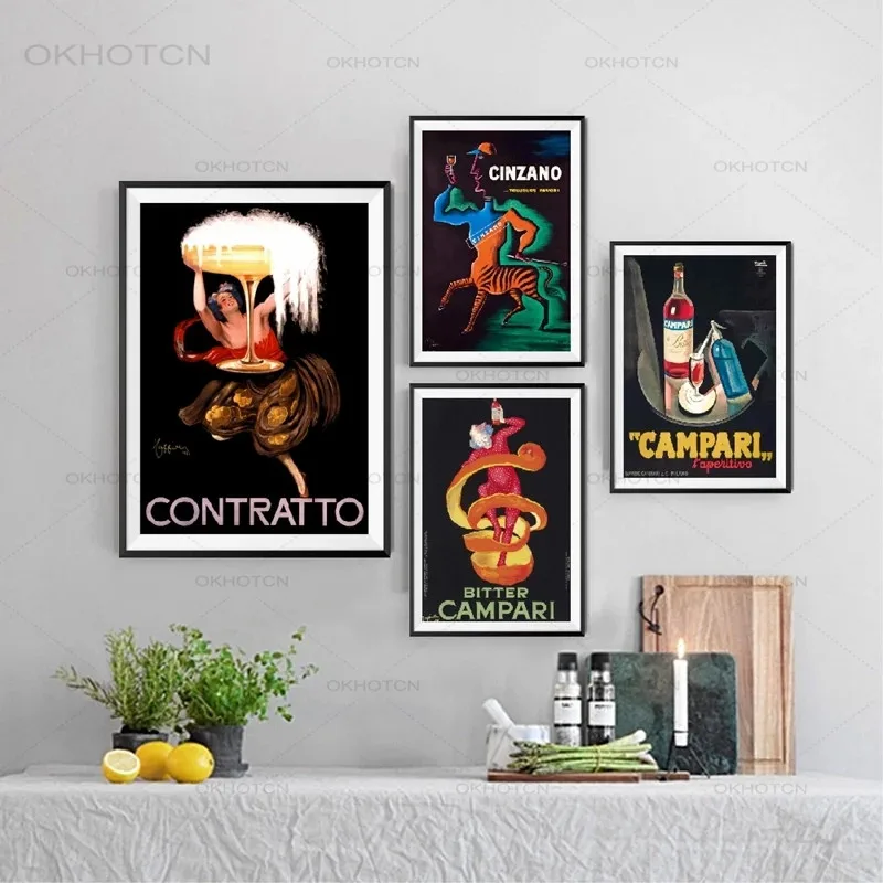 

Vintage Drink Advert Posters and Prints Wall Art Pictures for Living Room Retro Canvas Painting Bitter Campari Kitchen Decor
