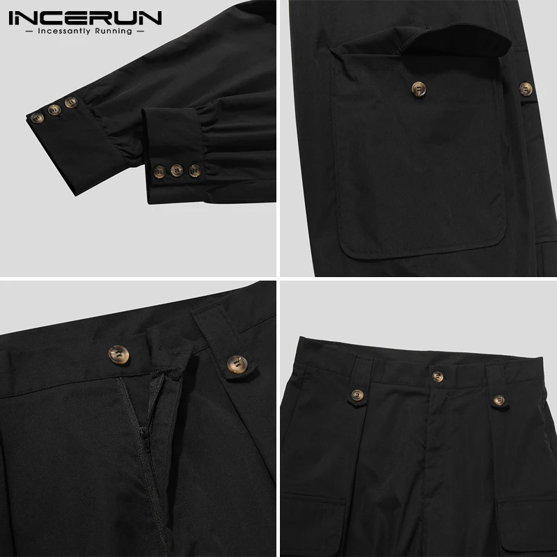 

2021 Fashion Men Casual Pants INCERUN Leisure Solid Color Loose Trousers Man Baggy Cargo Pants Stylish Buttons Pantalones S-5XL