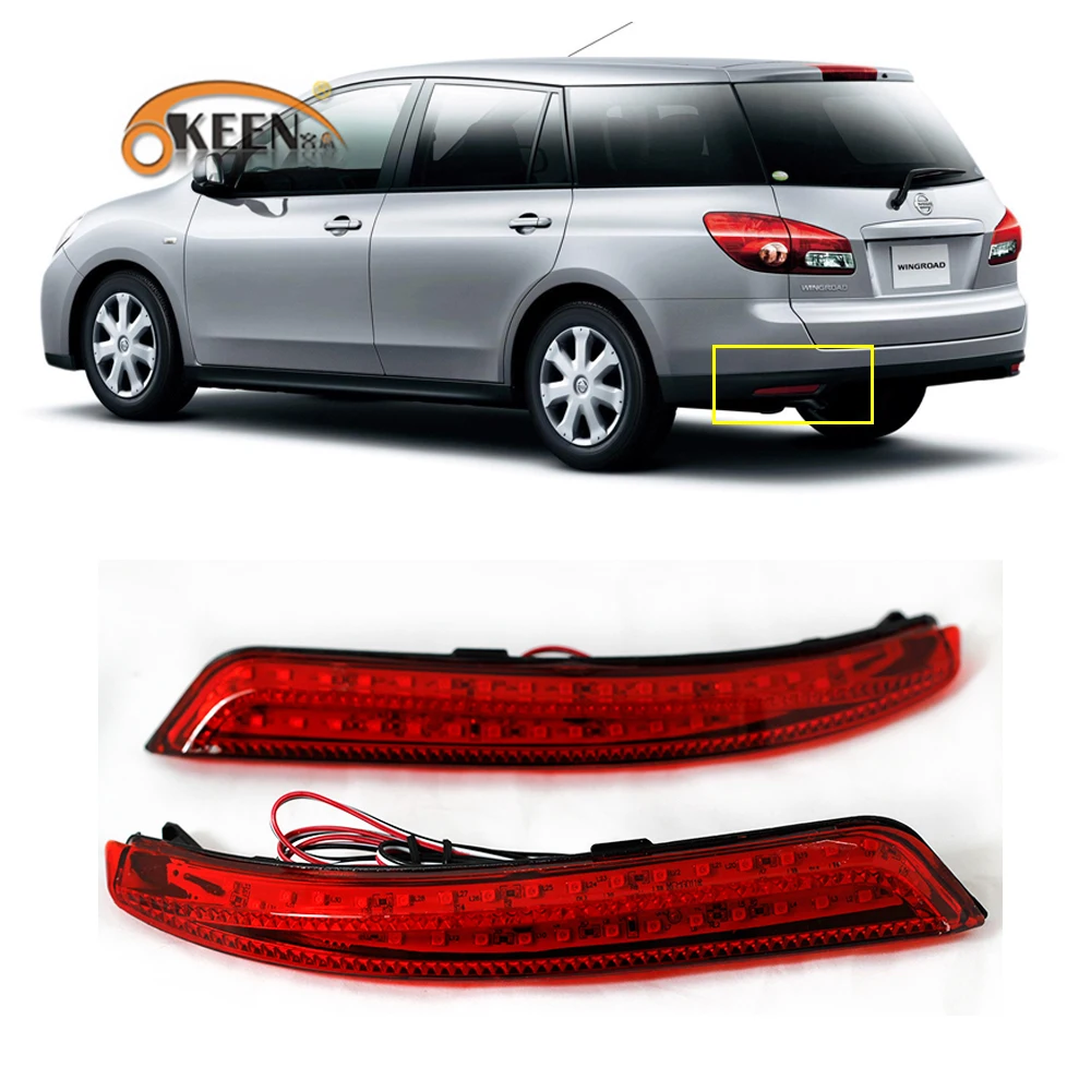 2Pcs For Nissan Wingroad Y12 / AD Van 2006-2014  LED Rear Bumper Lights Reflector Fog  Tail Stop Brake Lamp