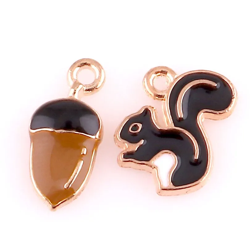 

10pcs Enamels Black Squirrel Nuts Alloy Earring Charms DIY Handmade Making Hair Necklace Jewelry Pendant Accessories