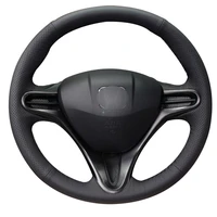 diy non slip durable black natural leather car steering wheel cover for honda civic civic 8 2006 2009 3 spoke