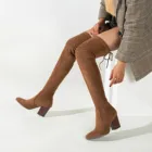 Новинка 2021, зимние сапоги, женские сапоги на высоком устойчивом каблуке, женские сапоги до бедра на массивном блочном высоком каблуке, зимние сапоги, длинные сапоги