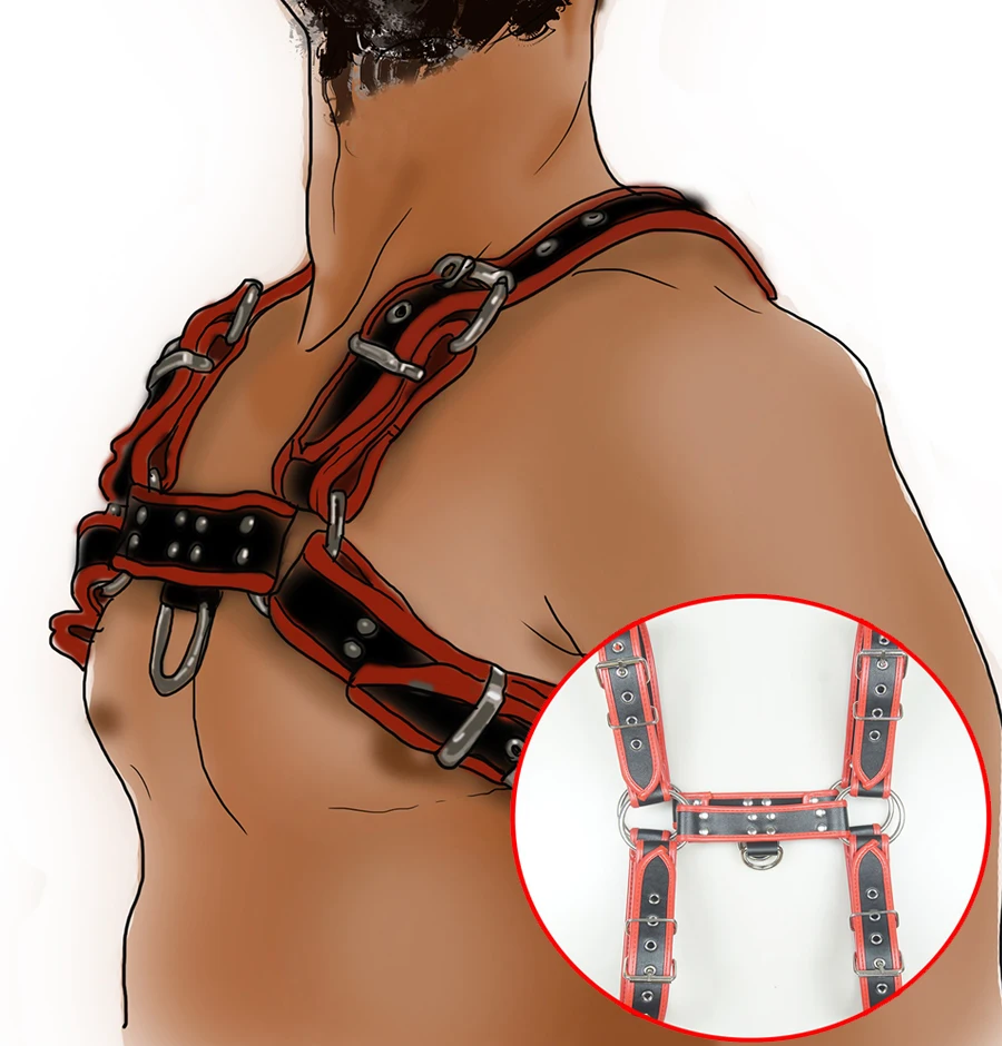 Мужская кожаная нагрудная повязка черная и красная Экзотическая одежда вечерние