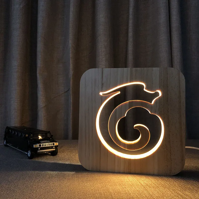 Dragon Totem Wood Lamp 3D Illusion Night Light Indoor Desk Tabel Lamp USB LED Lighting Gifts Decorative Nightlight Drop shipping