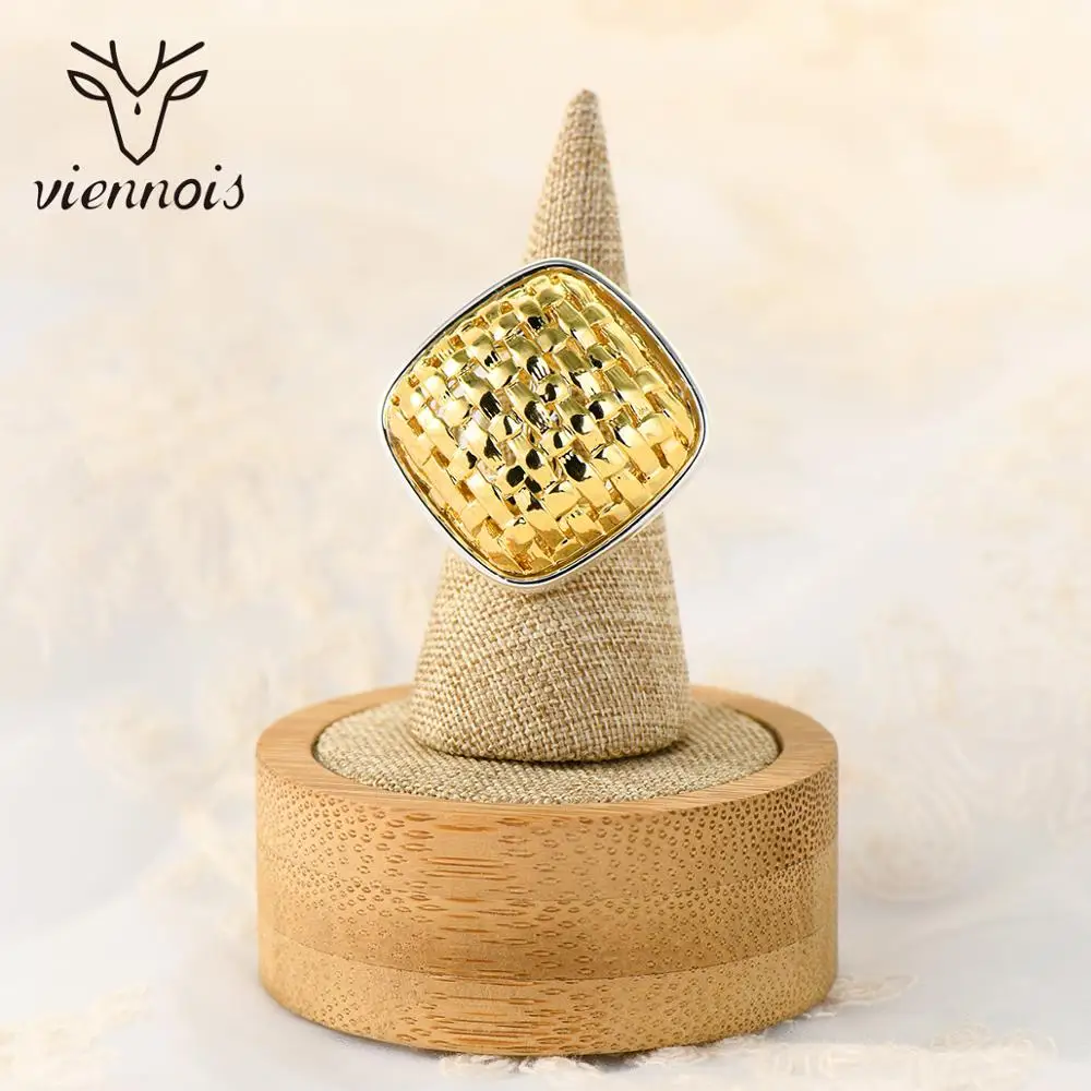 

Viennois Dubai Style Gold Plated Size Rings For Women Small Square Mesh ring Simple Mix Color Ring Fashion Jewelry