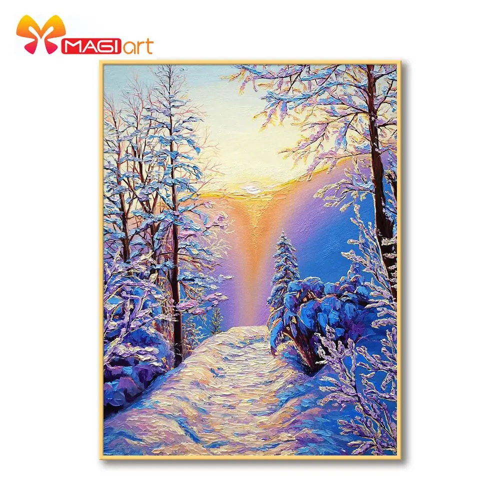 

Cross stitch kits Embroidery needlework sets 11CT water soluble Canvas Patterns 14C Full Landscape Forest snow scene -NCMS162