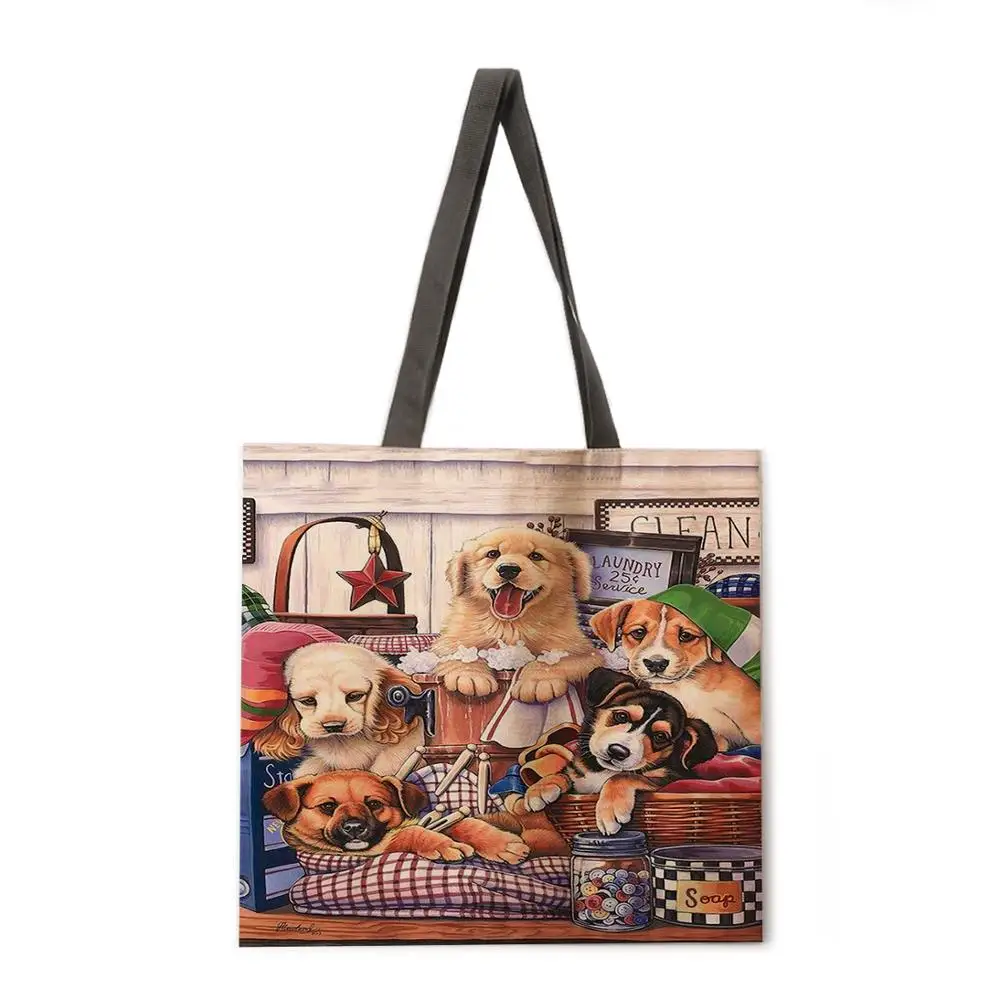 

Digital Printed Tote Bag Shoulder Bag Linen Fabric Casual Tote Bag Foldable Shopping Bag Reusable Beach Bag