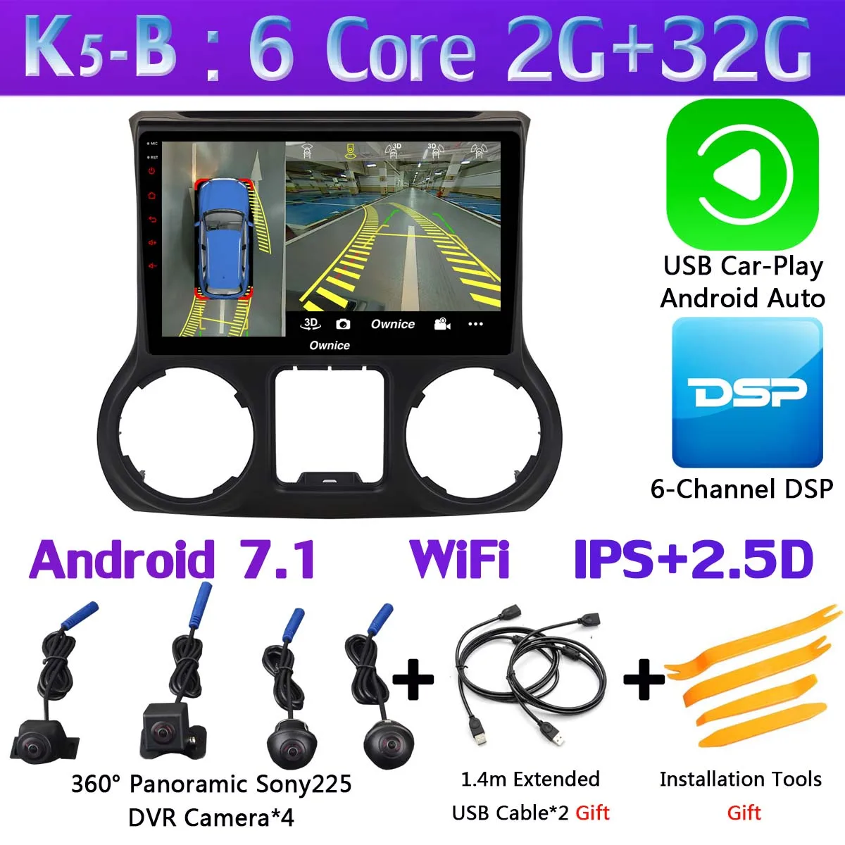 K5-B-CarPlay Панорамная камера 360 ° 4G LTE WiFi Android 9,0 4+ 64G gps CarPlay SPDIF DSP автомобильный Радио плеер для Jeep Wrangler 3 JK 2011 - Цвет: K5-B-CarPlay