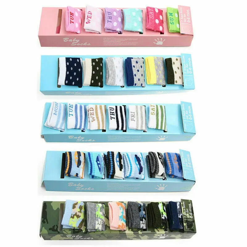 Носки хлопковые для новорожденных девочек и мальчиков 7 пар|Носки| |