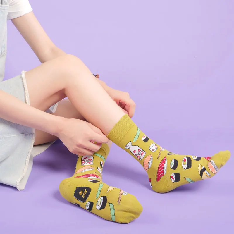 Женские носки забавные милые Мультяшные хлопковые с изображением авокадо