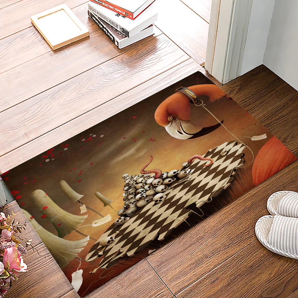 Alice Skull Insect Bird Bone Painting Flower Rope Weird Red Abstract Doormat Bathroom Accessories Set Floor Carpets Home Decor | Дом и сад