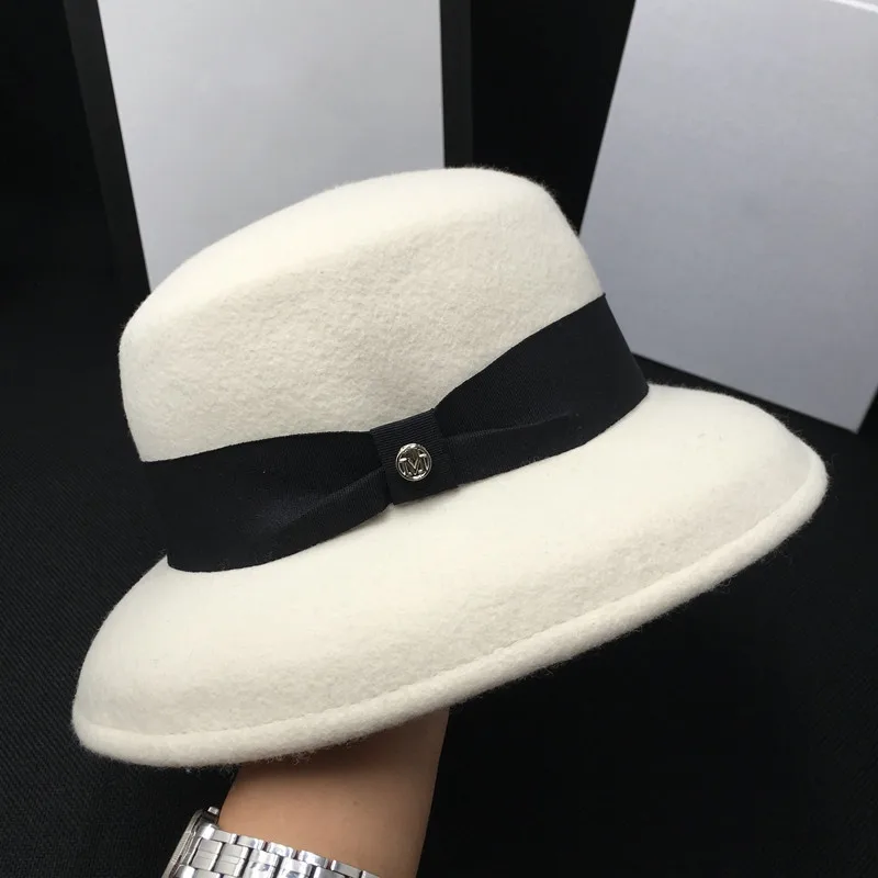 Новая шерстяная белая шляпа женская рыбака темпераментная маленькая фетровая с