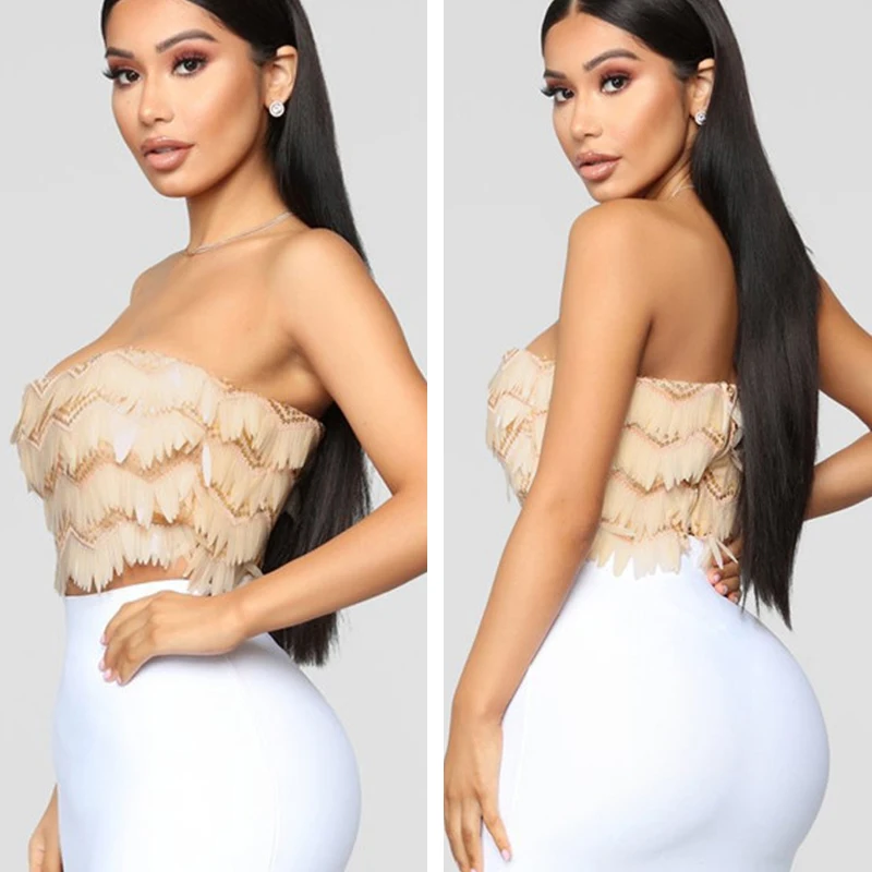 Sexy Strapless Sequins Tank Top Women Off The Shoulder Sleeveless Club Glitter Top Fashion Summer Sequined Vest Crop Tops