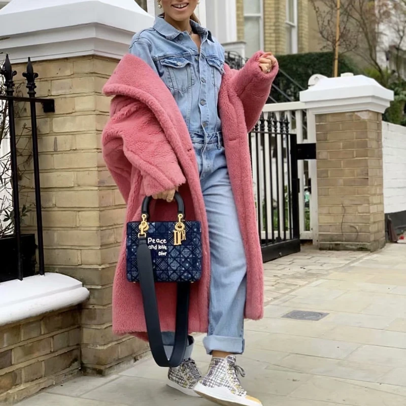 Женская Шуба из искусственного меха длинная с винтажным меховым воротником