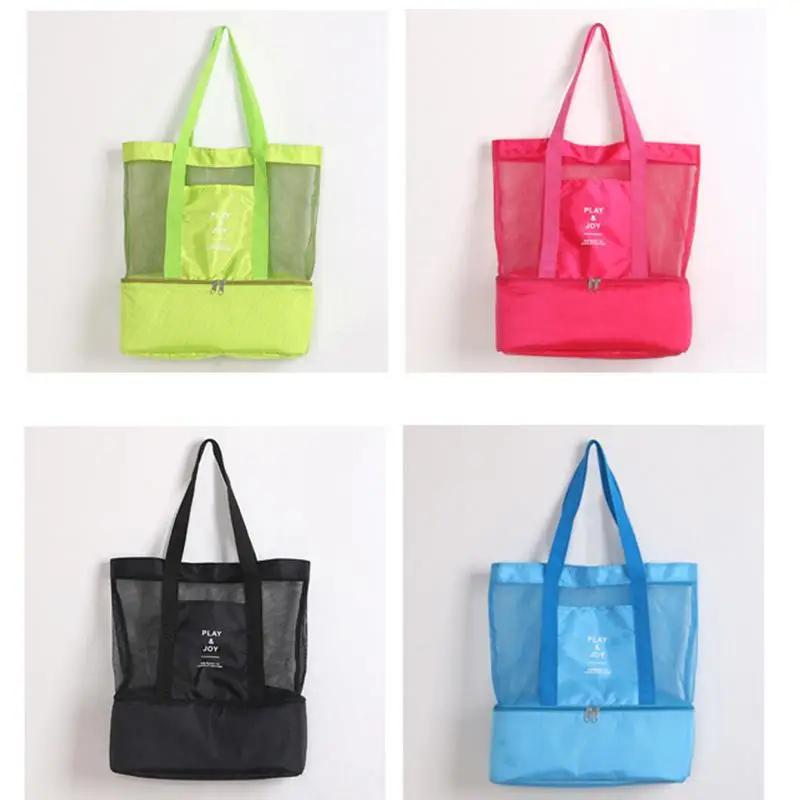

High Capacity Women Mesh Transparent Bag Double-layer Heat Preservation Large Picnic Beach Bags Women Bag Shoulder 2019 Summer