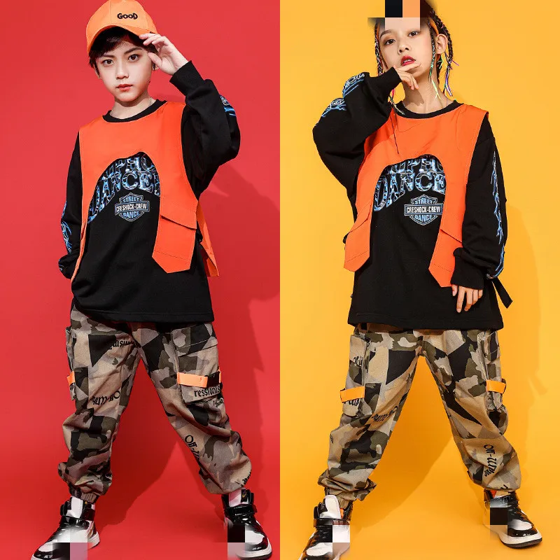 

Kids Hip Hop Clothing T Shirt Top Tactical Cargo Pants Sleeveless Jacket Vest for Girls Boys Jazz Dance Costume Clothes Wear