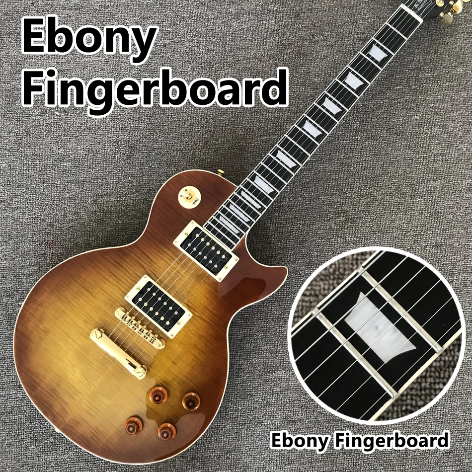 

Ebony fingerboard electric guitar, Tobacco burst maple top, Gold hardware, Solid mahogany body electric guitar, Free shipping