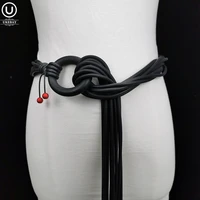 ukebay new designer handmade belt women luxury leather belt elasticity chains fashion rubber accessories black belts novelty