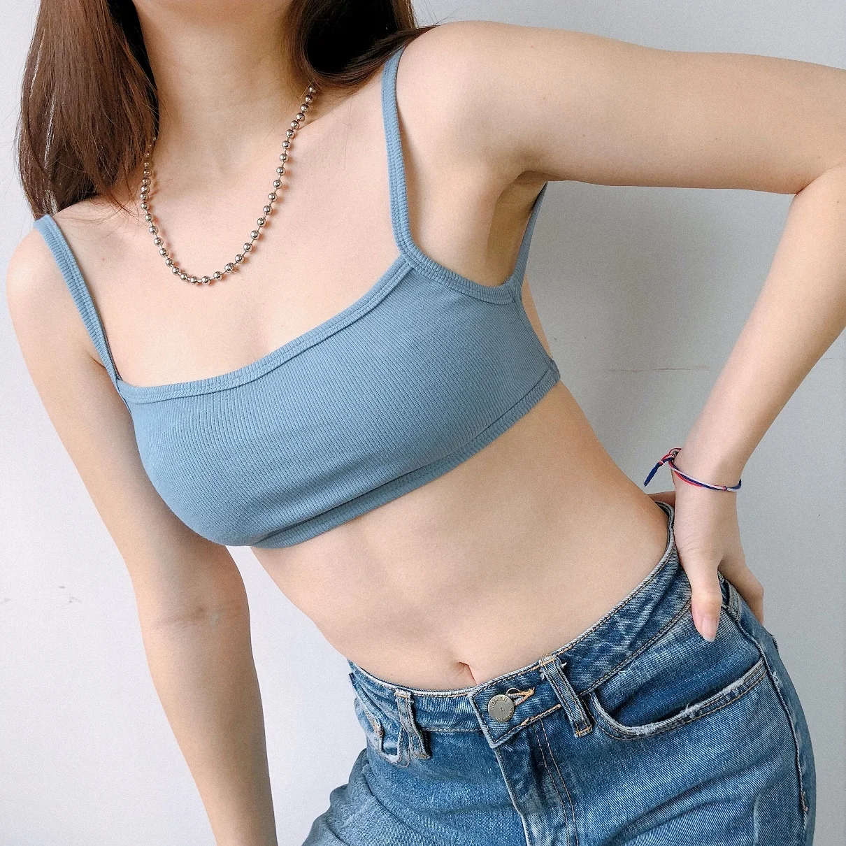 

WOMENGAGA Sexy Slim Fit Old Color Big Backless High-waist Navel Tube Top Camisole Solid Casual Sling Woman S4SR