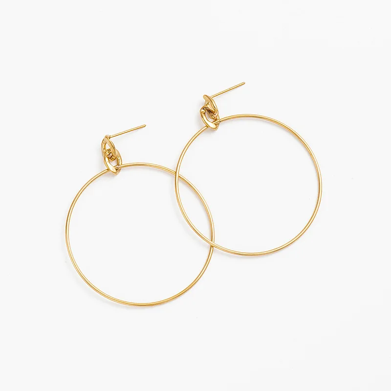 

ANEEBAYH Stainless Steel Big Thin Circle Dangle Earrings For Women Vintage Gold Color Layered Round Earrings Bohemian Jewelry