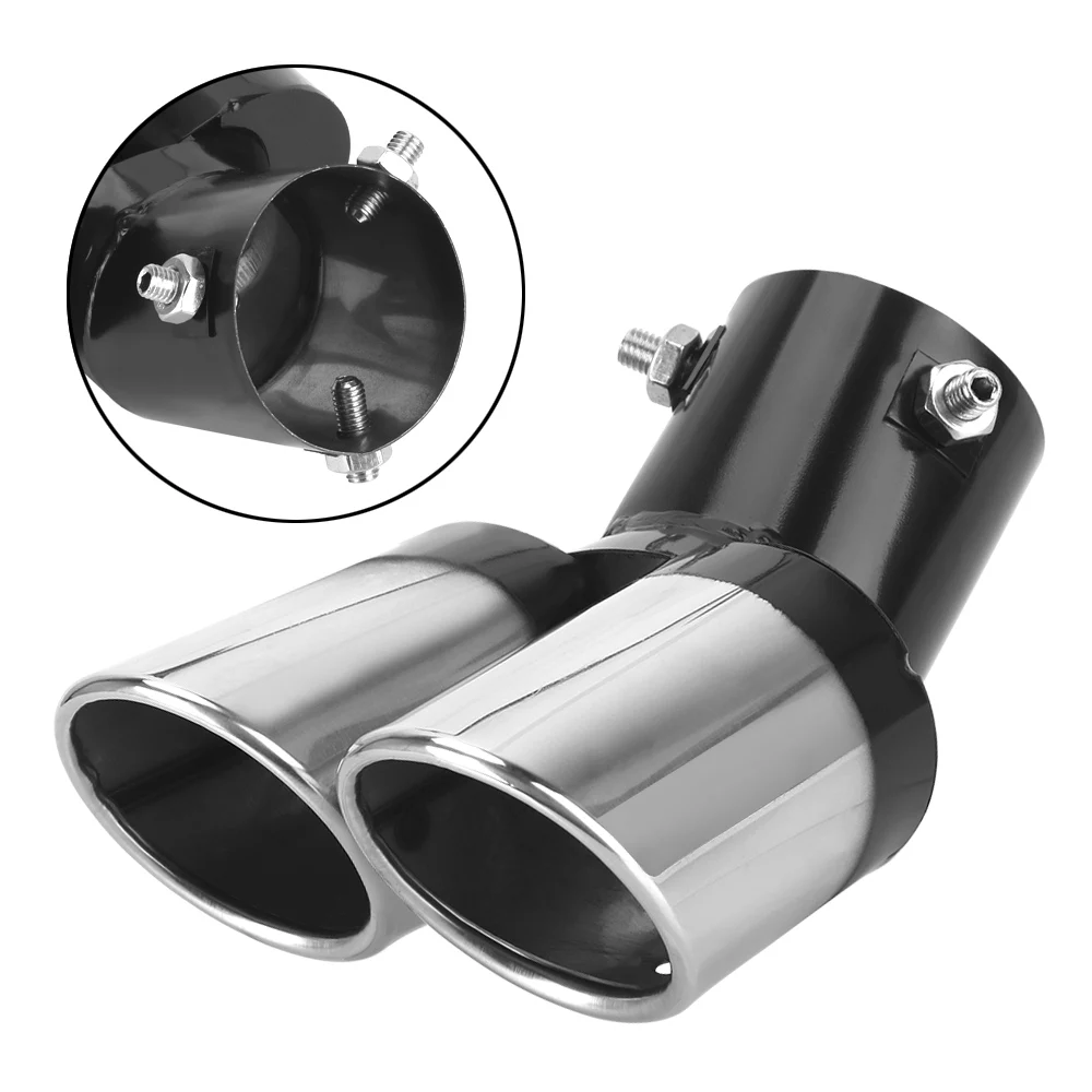 Universal Car Exhaust Trim Muffler PipeTail Accessories Stainless Steel Curved Double Outlet Decoration Chrome Tail Pipe | Автомобили и
