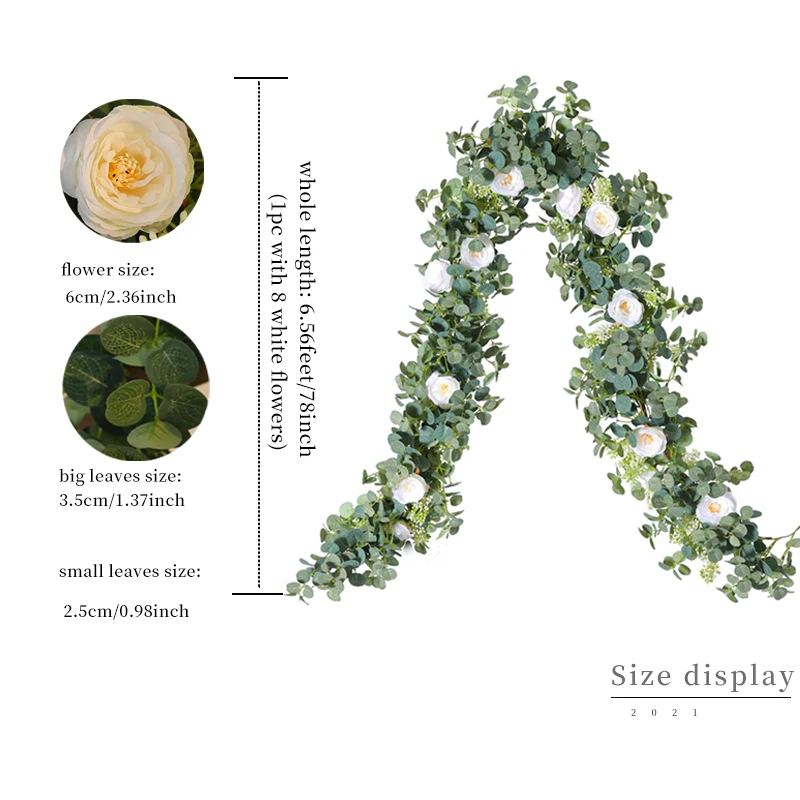 

PARTY JOY 2M Artificial Flowers Plants Fake Eucalyptus Vine Garland Hanging for Wedding Home Office Party Garden Craft Art Decor