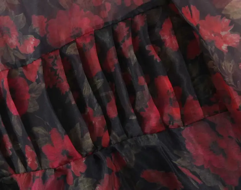 Женская винтажная блузка из органзы с цветочным принтом плиссированные рубашки