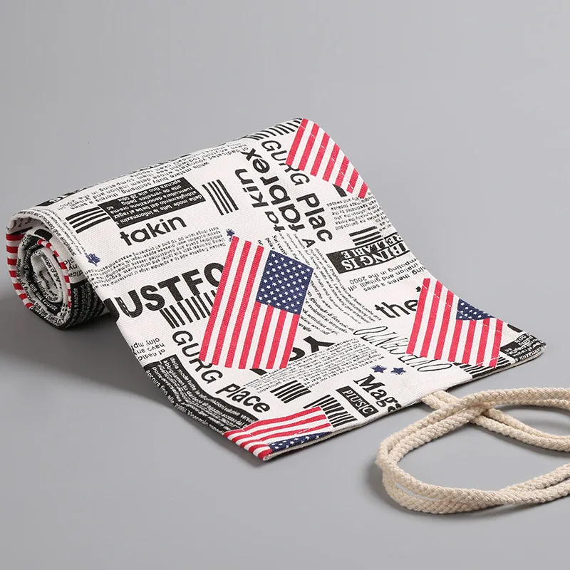 Холщовый чехол для ручек с флагом США канцелярских принадлежностей хранения