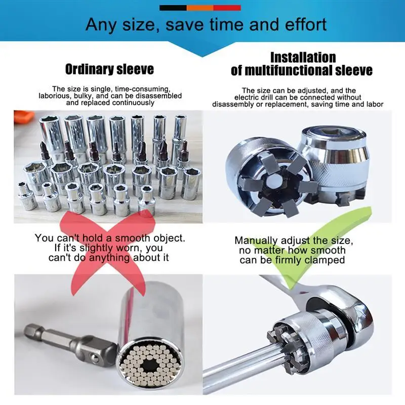 

Multi-Function Wrench Socket Adaptive All-Fitting Multi Drill Attachment Universal For 3/8 Inch Drive Wrench Sleeve Repair Tools