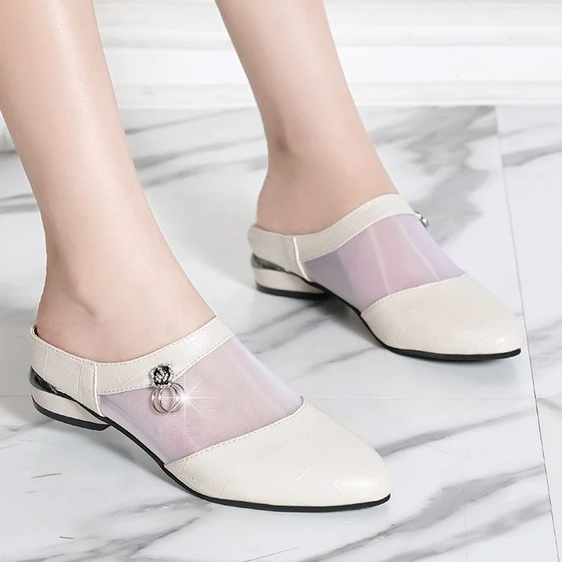 

Low-heeled pointed single shoes women net red 2021 new flat net yarn breathable women's slippers casual soft-soled women's shoes