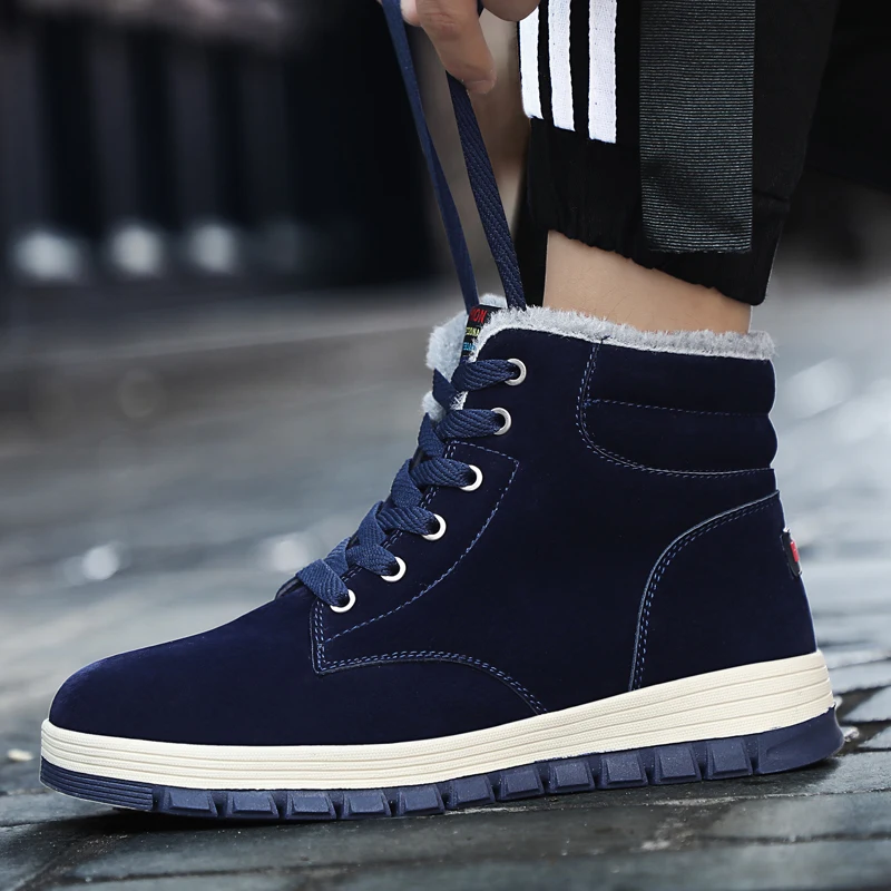 Мужские уличные ботинки Черные ботильоны с плюшевой подкладкой удобная теплая