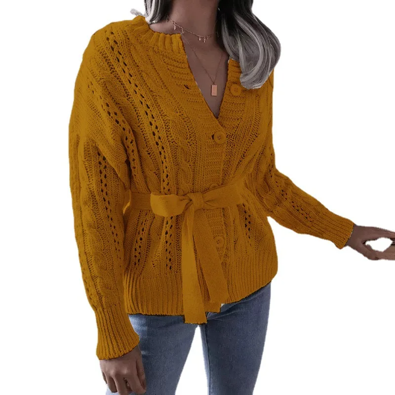 

South Korea Dongdaemun sweater women's jacket 2021 autumn and winter new women's Korean twist button waist knitted cardigan