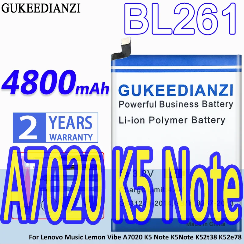 4800 мАч BL261 для Lenovo Vibe K5 Note Lemon A7020a40 A7020a48 K52t38 K52e78 фотоаккумулятор с комплектом