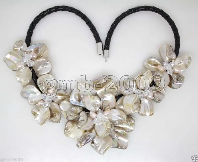 8 цветов плетеный желтый оболочка 5 жемчуг кристалл черный кожаный нагрудник