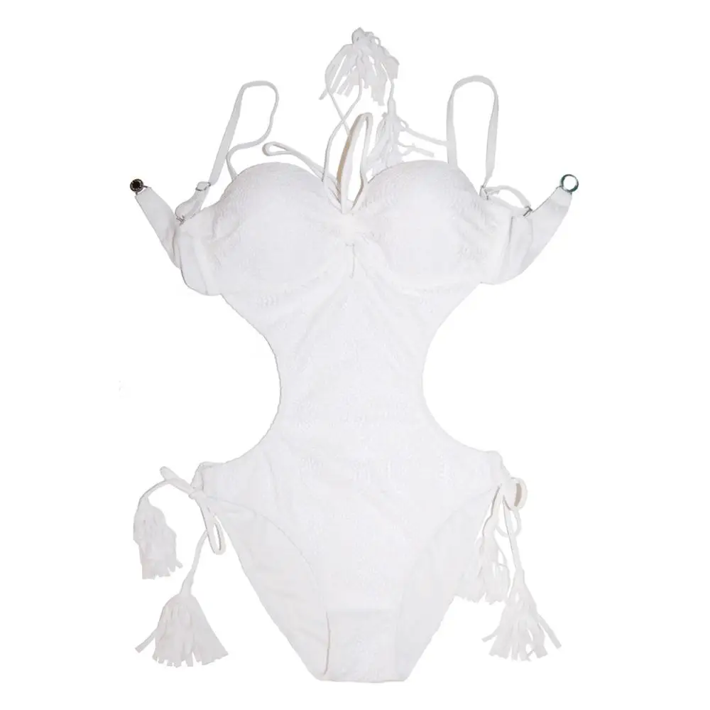 

Sexy 2020 Ladies White Lace Backless Push Up Swimwear Women One piece Swimsuit Female String Cut Out Monokini Trikini