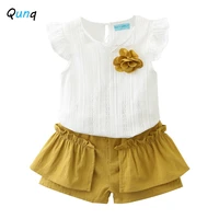 qunq girls suits summer casual kids clothes for 2 3 4 5 6 year girl flower shirts shorts two piece toddler children clothing set