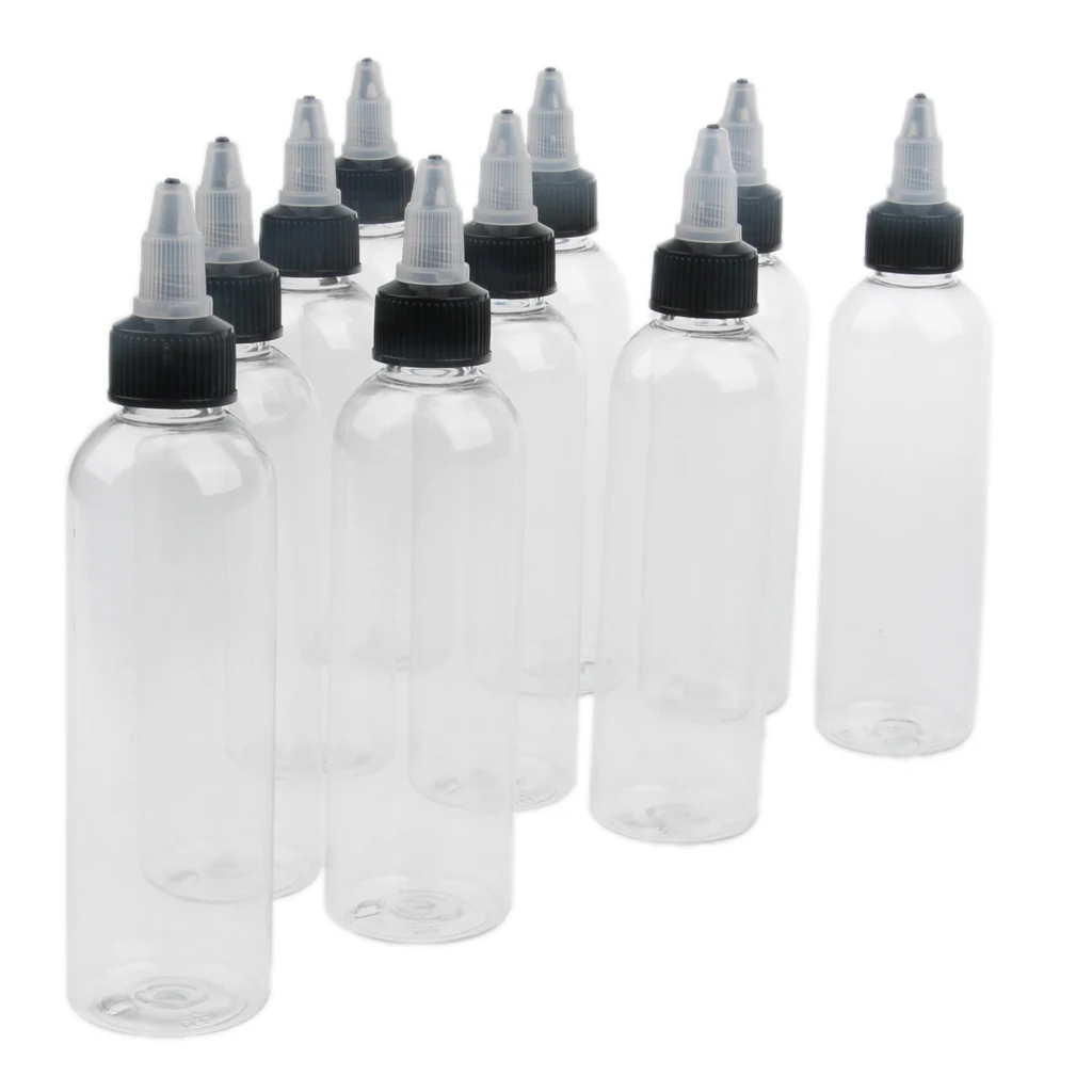 

10 Pcs Needle Nozzle Design Travel Squeeze Bottles With Twist Cap For Toiletry Liquid Glue 120ml, Easy to Drip and Inject Liquid