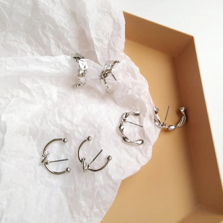 Золотые серебряные сплав геометрические серьги гвоздики модные комбинированные