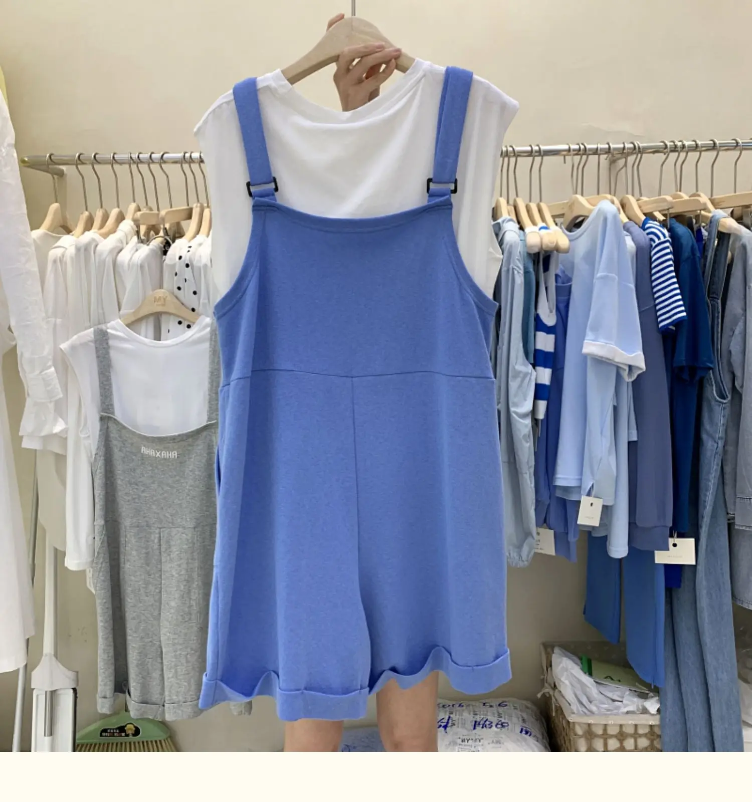 

Leisure Suit Women's 2021 Summer Loose Tooling Suspender Shorts Half Pant Inner Solid Color T-shirt Sleeveless Top Two-Piece Set