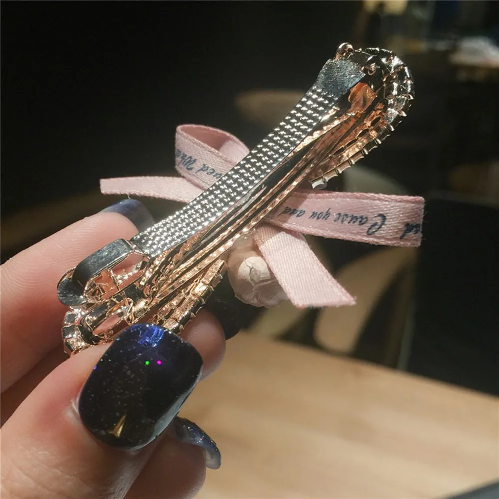 Корейский Модный цветочный зажим для волос со стразами и бантом блестящие стразы