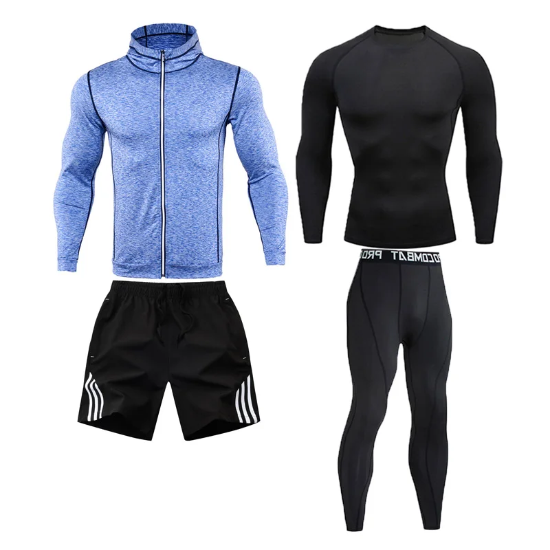 

New Men's sportswear compression Set Jacket Men 4Pcs Tracksuit Sportswear Hoodies Sweatshirt tracksuit Running Suit