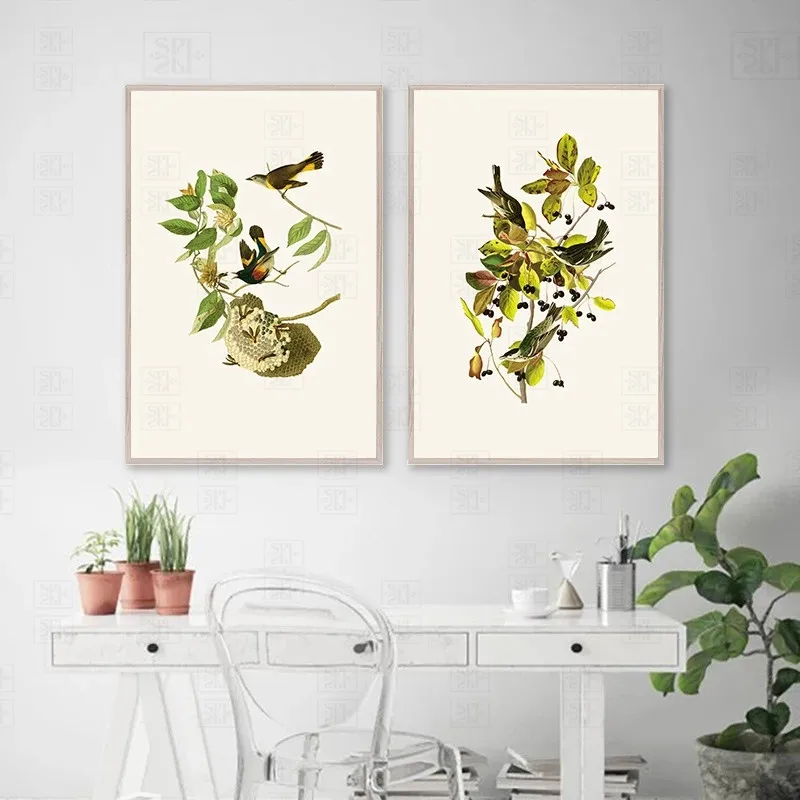 Фотообои с изображением цветов и птиц