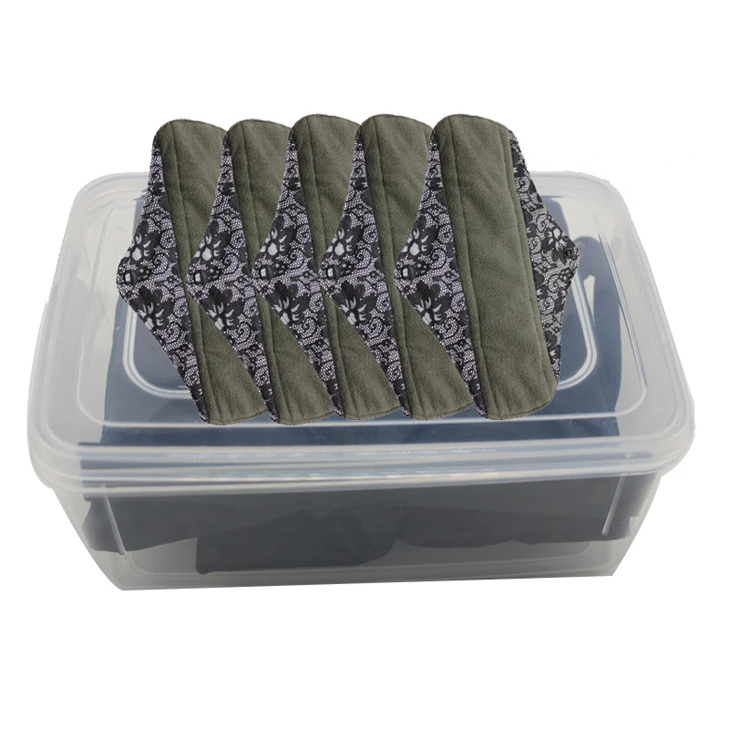 

5pcs Charcoal Bamboo Mama Cloth Pads With 1 Storage Box Washable Menstrual Pad Reusable Sanitary Towels