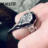 viking crow bone ring fashion mens punk rock hip hop ring vintage silver color pirate rune symbol ring amulet jewelry gifts