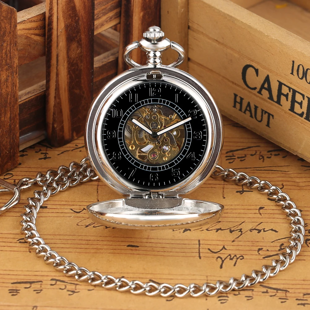 Mechanical Pocket Watch Silver/Gold Wing Half Hunter Design Luxury Pendant Pocket Mechanism Timepiece reloj de bolsillo