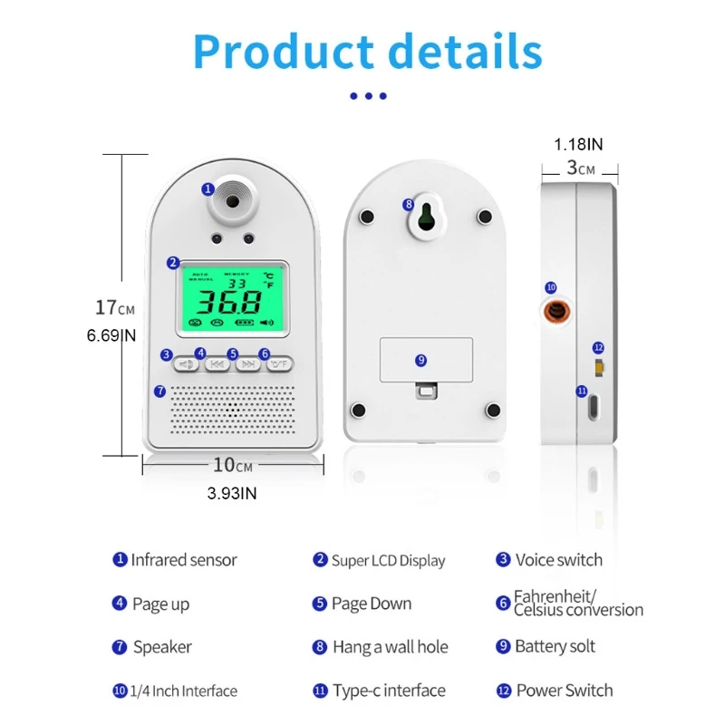 

Wall mounted LCD Screen Display Digital Smart Non-contact Forehead Thermometer