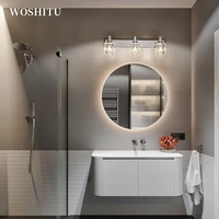 modern crystal mirror light bathroom silver makeup bathroom wall lamp square glass lampshade dressing room lighting fixture